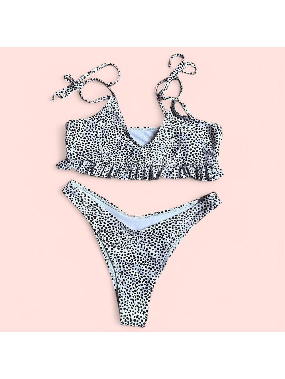 Black and white polka dot cheeky bikini
